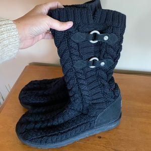 Women’s black knit Ugg boots, size 10